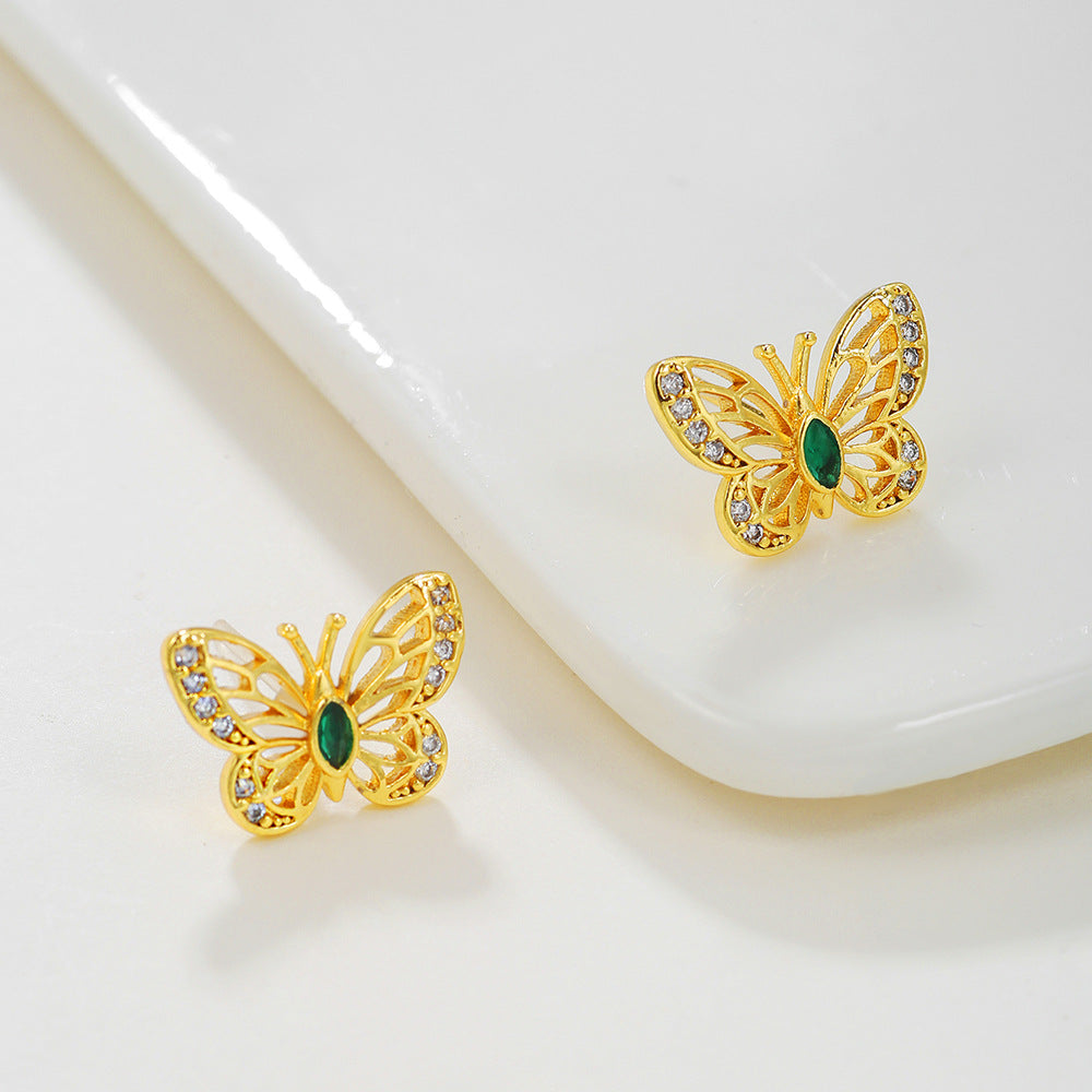 16K Gold Plated Brass Geometric Round Floral Earrings with Micro-set Cubic Zirconia and 925 Sterling Silver Posts