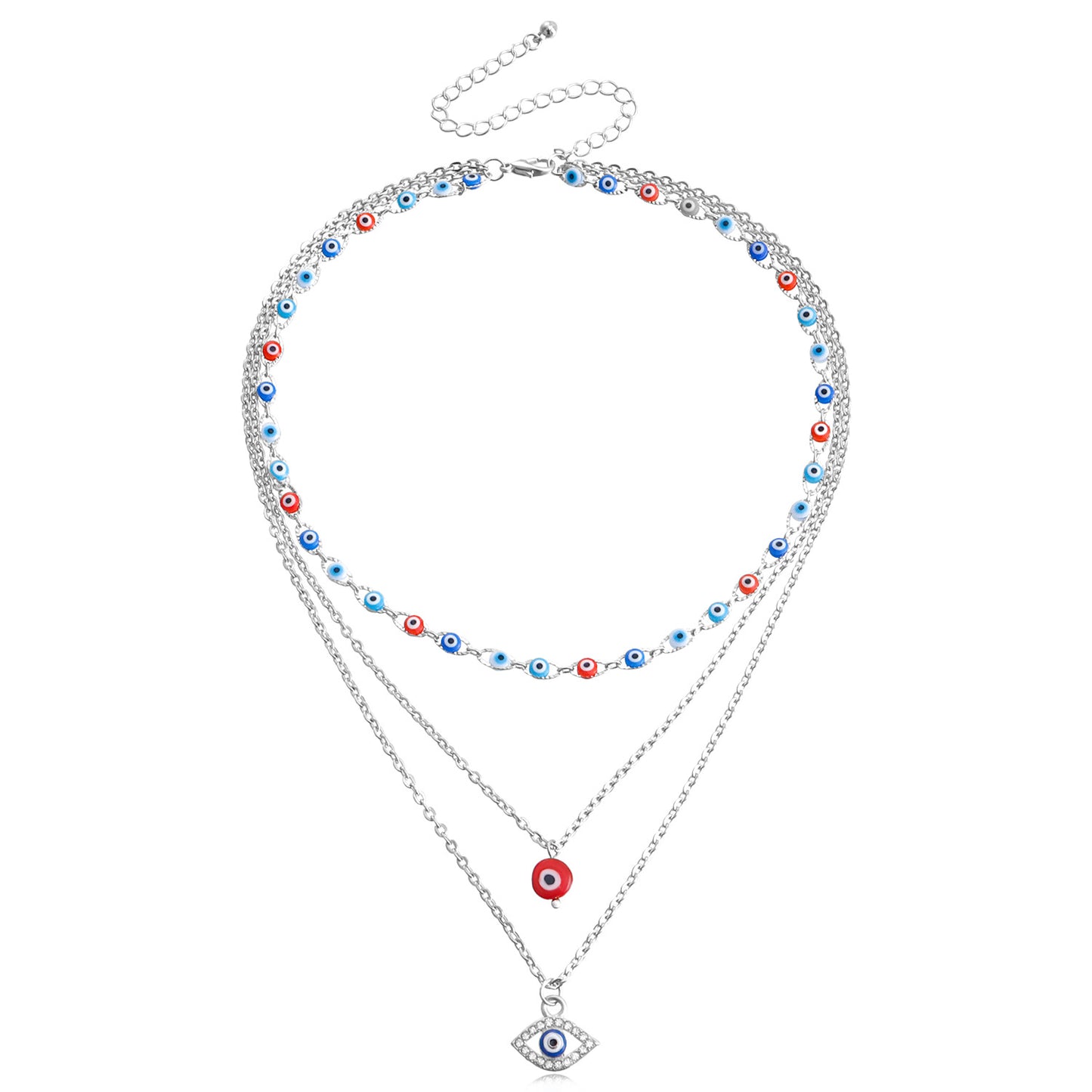 Fashionable Geometric Evil Eye Pendant Necklace for Women Alloy Plated Lightweight Luxury Layered Necklace