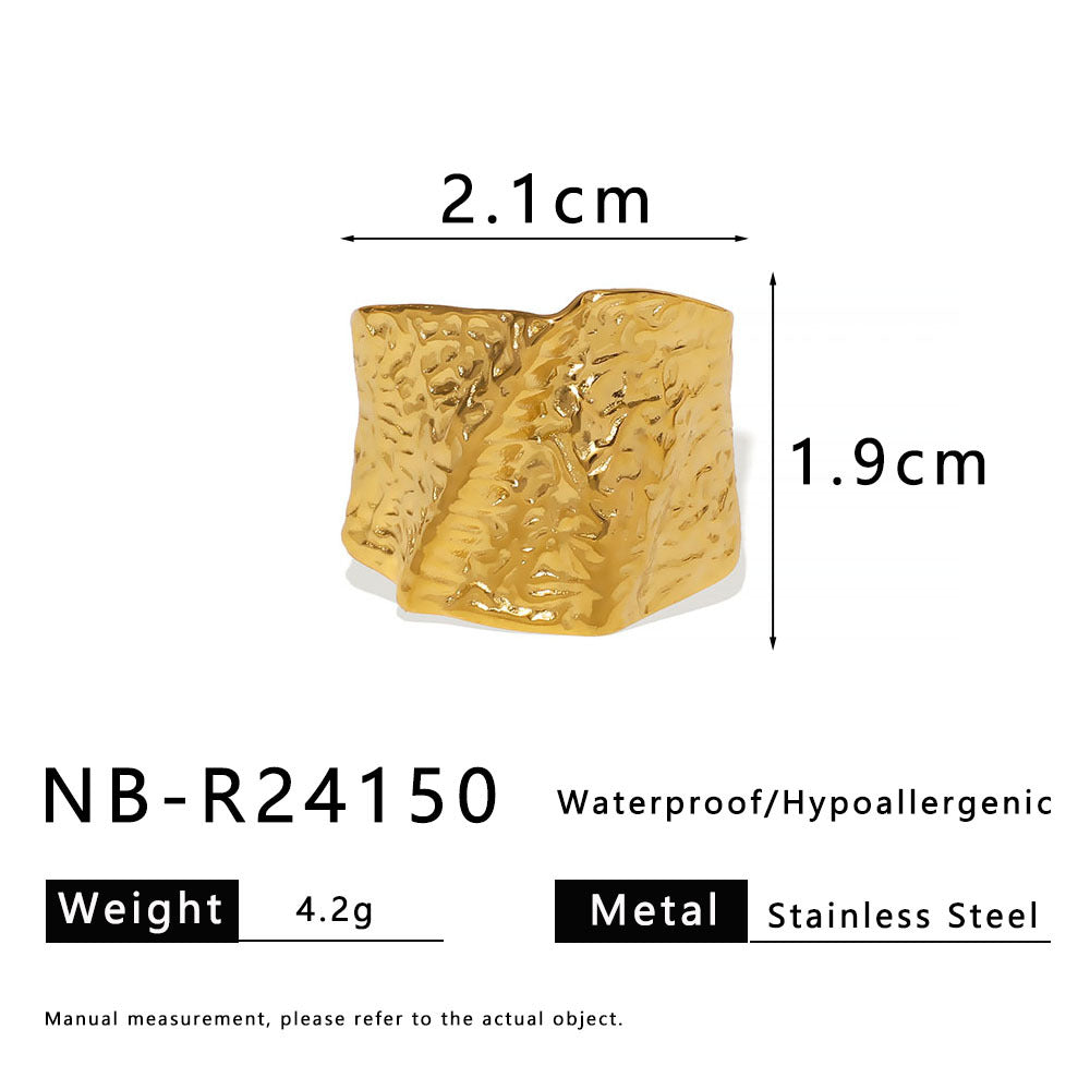 Anello Minimalista Geometrico in Acciaio Inossidabile per Donna e Uomo con Finitura Galvanizzata e Superficie Testurizzata