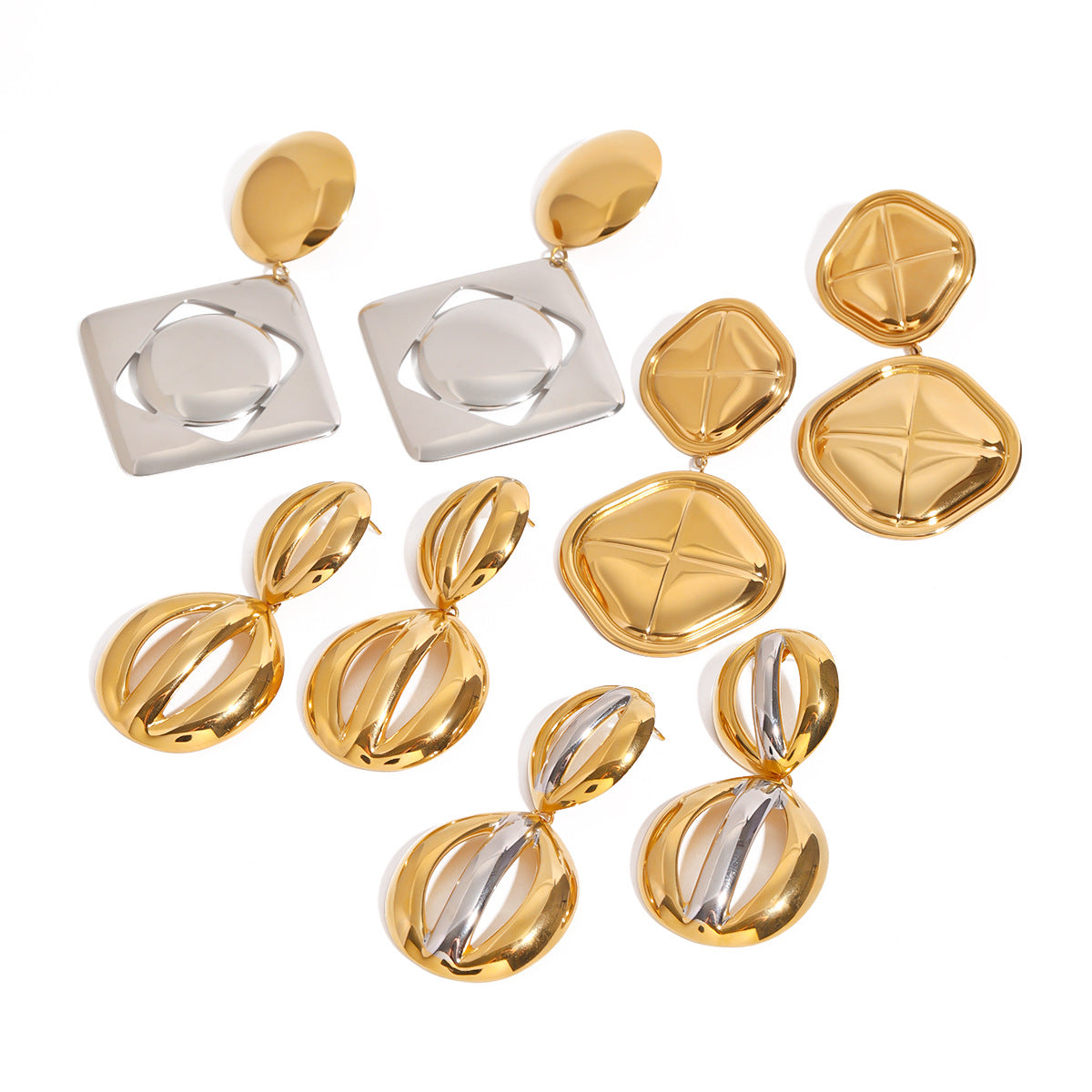 Orecchini a perno geometrici alla moda in acciaio inossidabile placcati oro 18 carati con motivo a blocchi di colore per donna
