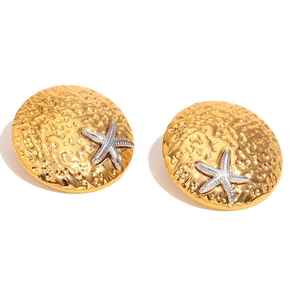 Orecchini Geometrici in Acciaio Inossidabile Placcati Oro 18K da Donna, a Scudo e a Stella, Orecchini a Perno alla Moda