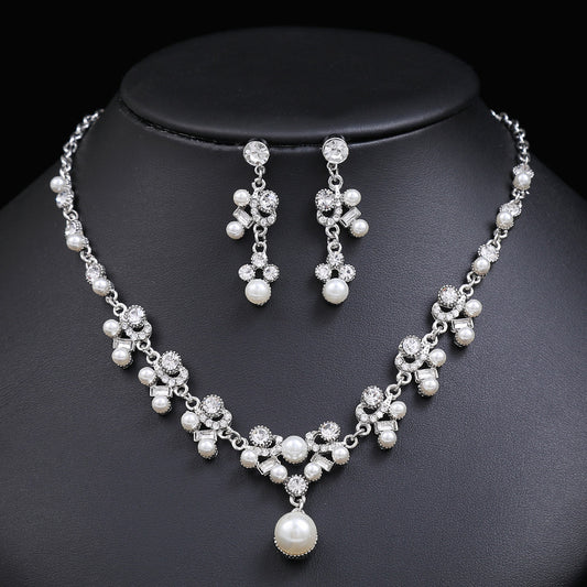 Conjunto de collar y pendientes de aleación con forma de gota de agua estilo "Fashion OL" con acabado chapado para mujer