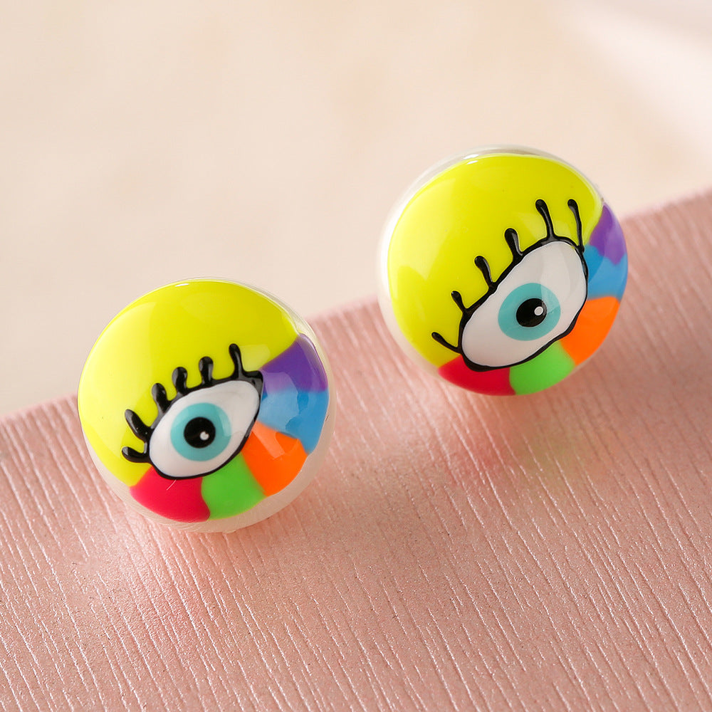 Hand-painted Evil Eye Stud Earrings for Women with Enamel Finish in Geometric Shape Made of Copper