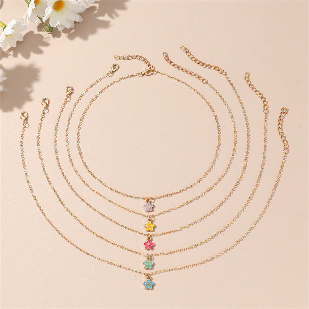 Juego de collar minimalista de aleación con forma de flor para niños con diseño de cadena cruzada