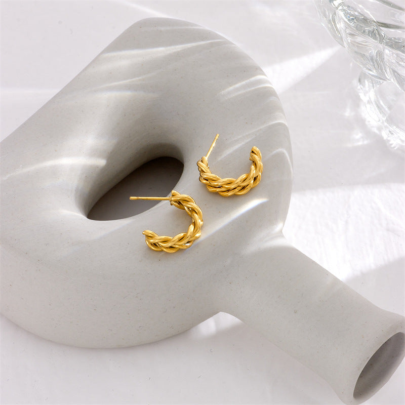 Pendientes de Acero Inoxidable Trenzado Geométricos Minimalistas para Mujer con Acabado Chapado