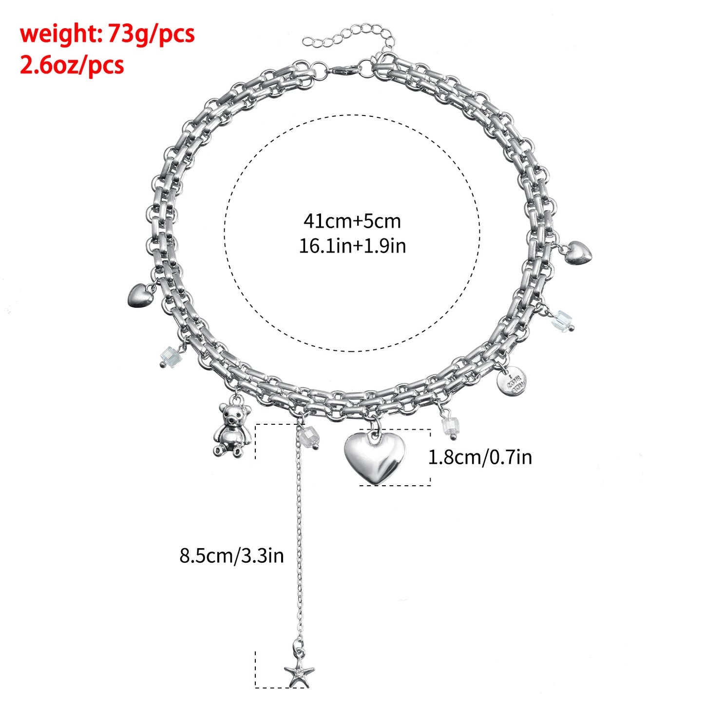 Minimalist Heart Bear Alloy Plated Pendant Necklace for Women