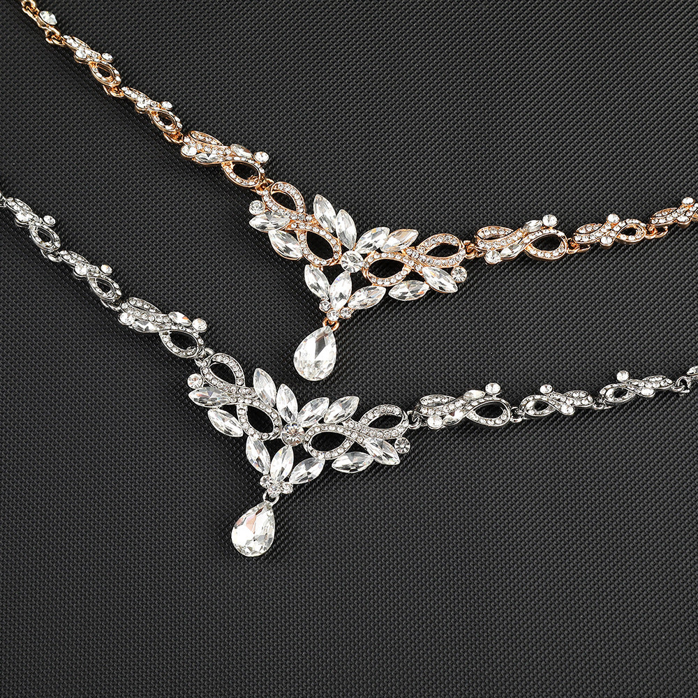 Elegant Cross Crown Roman Numeral Alloy Necklace Set with Rhinestone Inlay for Wedding and Formal Events