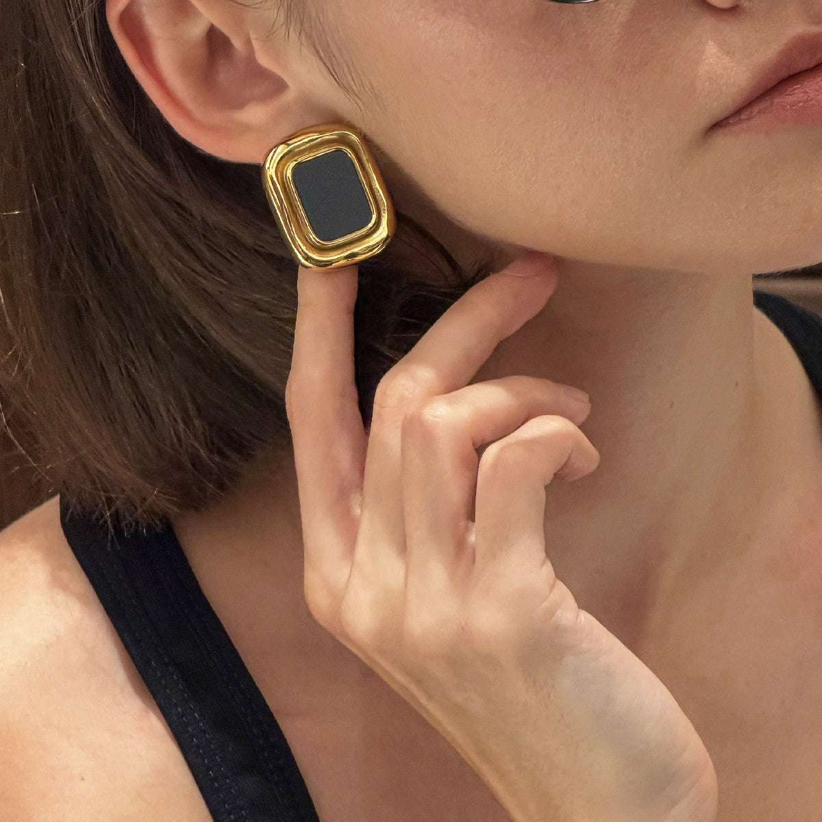 Vintage Business Square Geometric Stainless Steel PVD 18K Gold Plated Earrings for Women