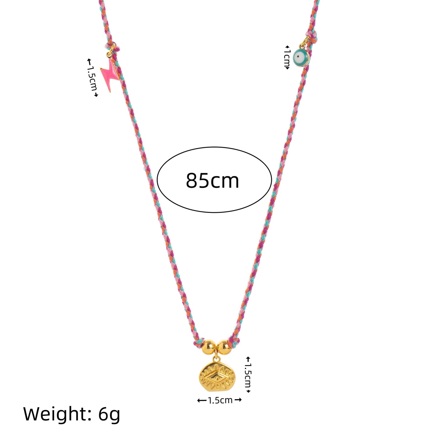 Vintage Geometric Pepper Evil Eye Pendant Necklace in Plated Copper with Adjustable Cotton Cord