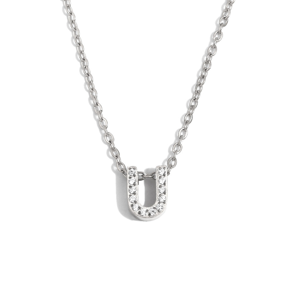 Minimalist Fashion Letter Pendant Necklace for Women Stainless Steel with 18K Gold Plating and Rhinestone Inlay