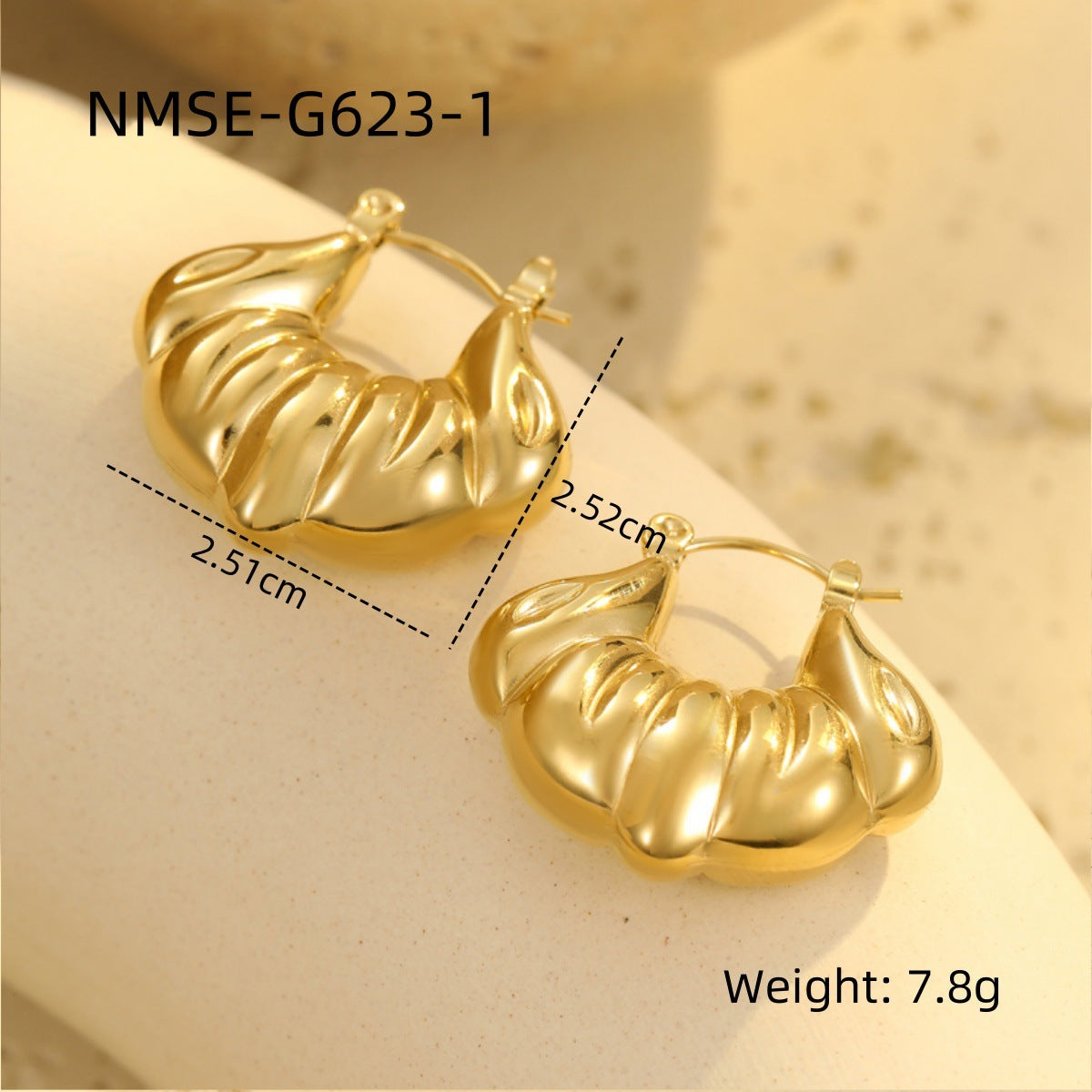 Pendientes de tuerca geométricos huecos de acero inoxidable vintage con acabado chapado para mujer