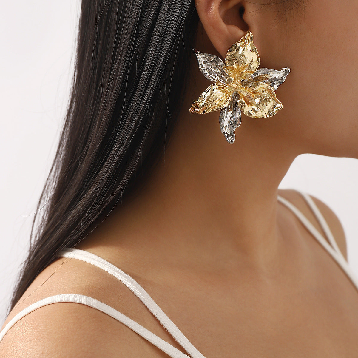 Pendientes de aleación con diseño floral a la moda para mujer con acabado chapado, joyería de verano para la playa