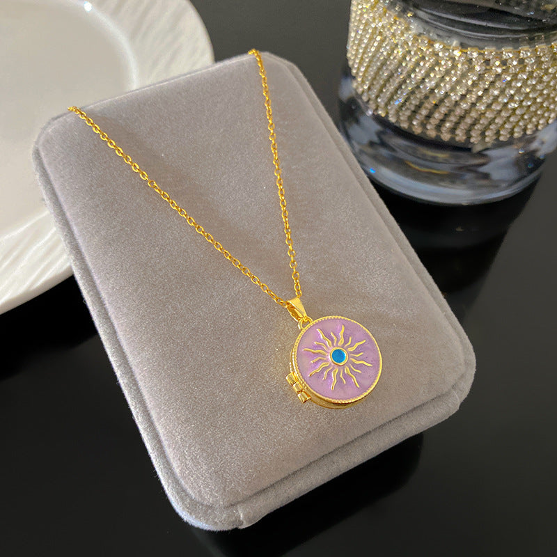 Vintage Drip Oil Floral Heart Oval Pendant Gold Plated Brass Necklace for Women