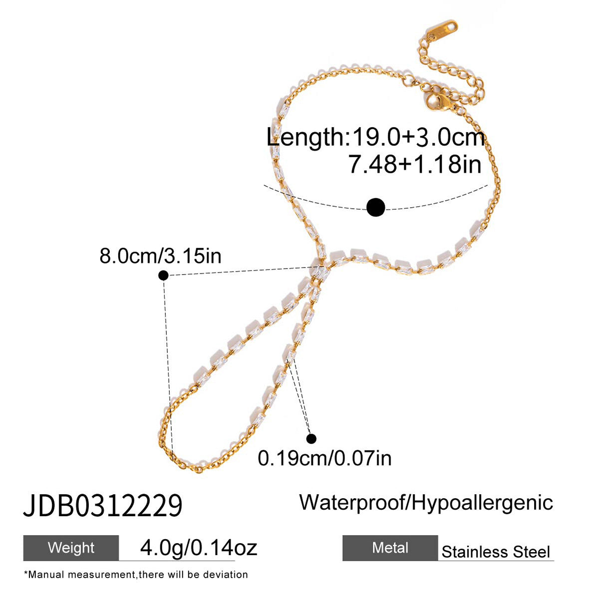 Elegant Geometric Stainless Steel Plated Cubic Zirconia Link Bracelet for Women