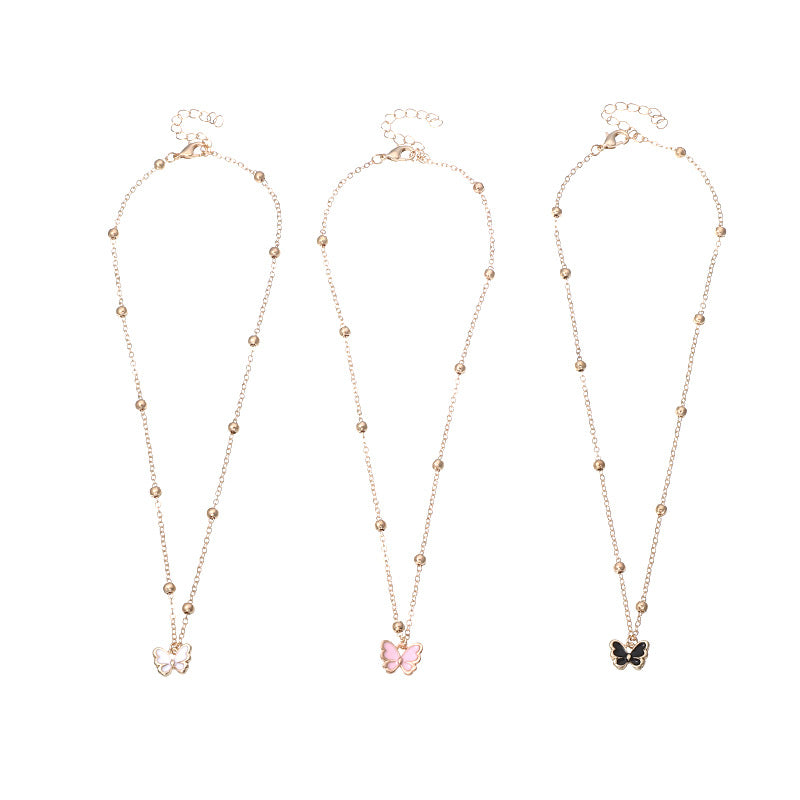 Conjunto de collar de aleación con forma de mariposa para niñas, con acabado esmaltado y cadena tipo Box, estilo princesa