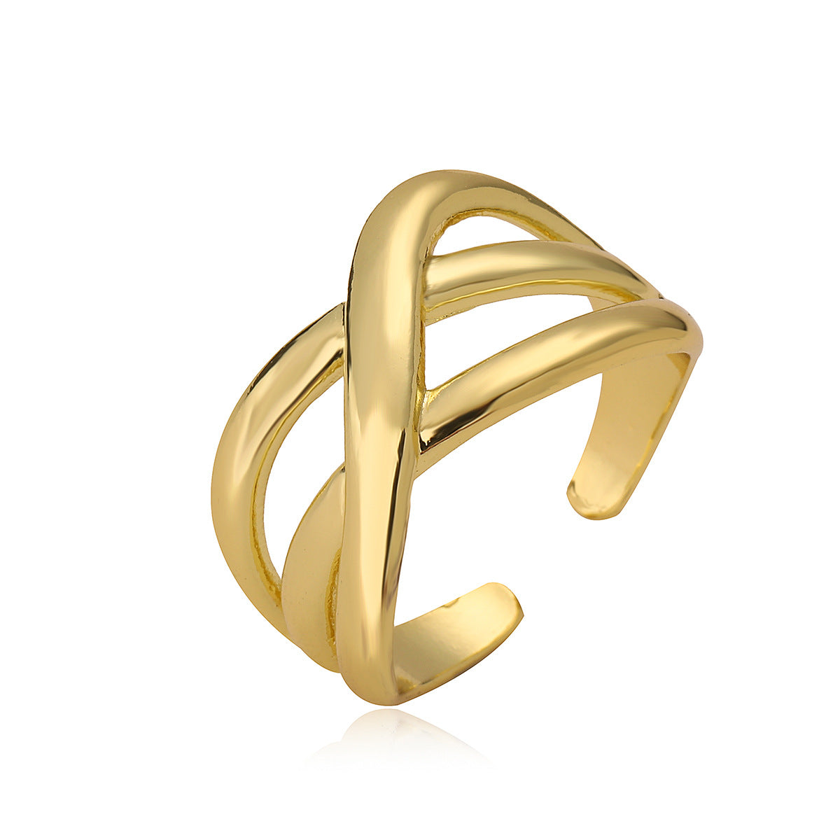 Anello Aperto Geometrico Minimalista da Donna Realizzato in Ottone con Placcatura in Oro 18K Finitura Liscia Accessorio di Moda Versatile
