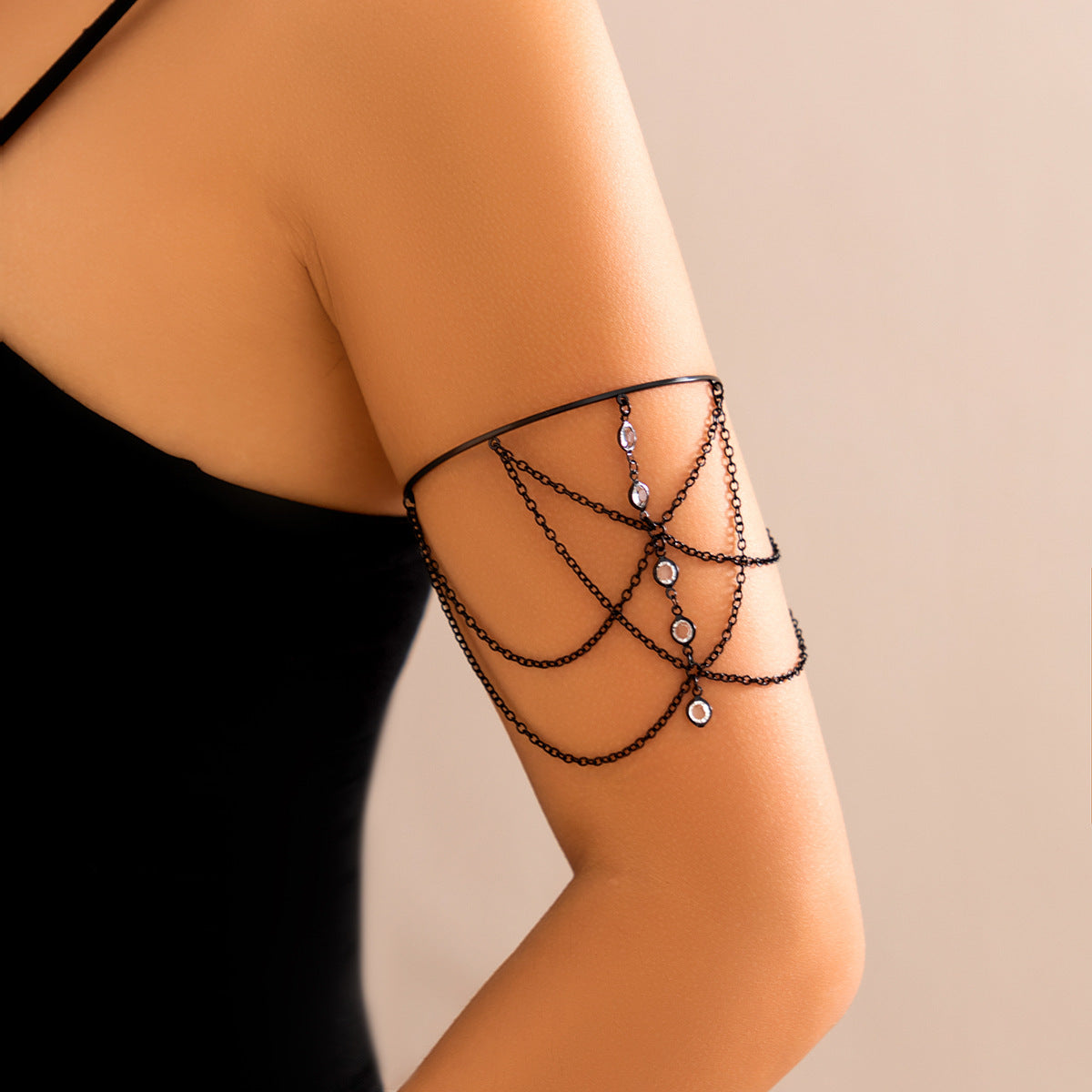 Ethnic Style Star-Shaped Alloy Cuff Bracelet with Rhinestone Accents, Tassel Details, and Plated Finish