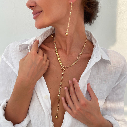 Collar de borla asimétrico en forma de Y estilo ejecutivo con cadena de metal para mujer