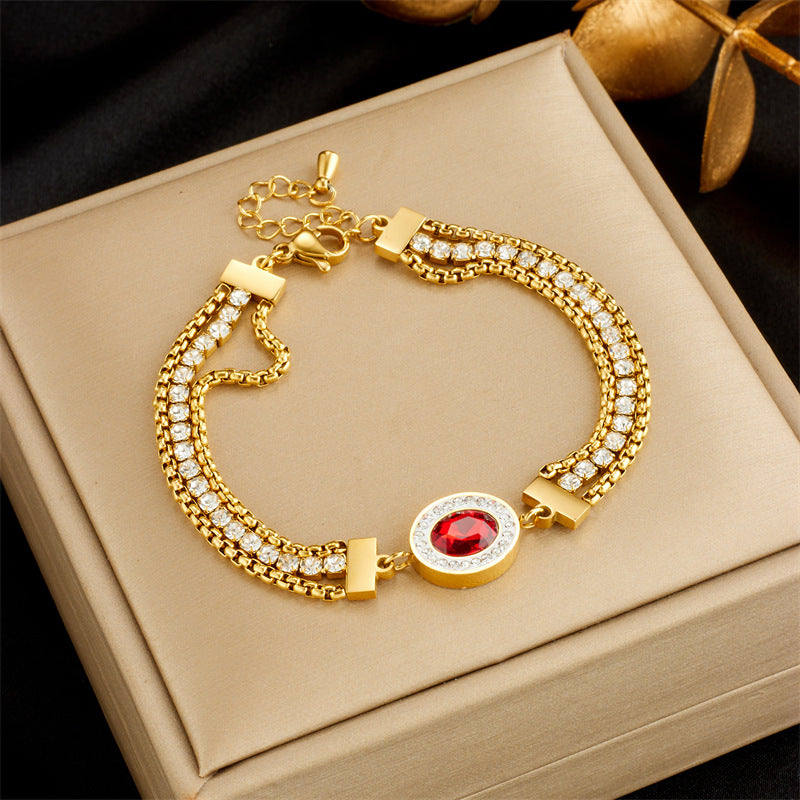 Vintage-Style Butterfly-Shaped Stainless Steel Bracelet with Rhinestone Inlay and Multi-Layer Chain Design for Women