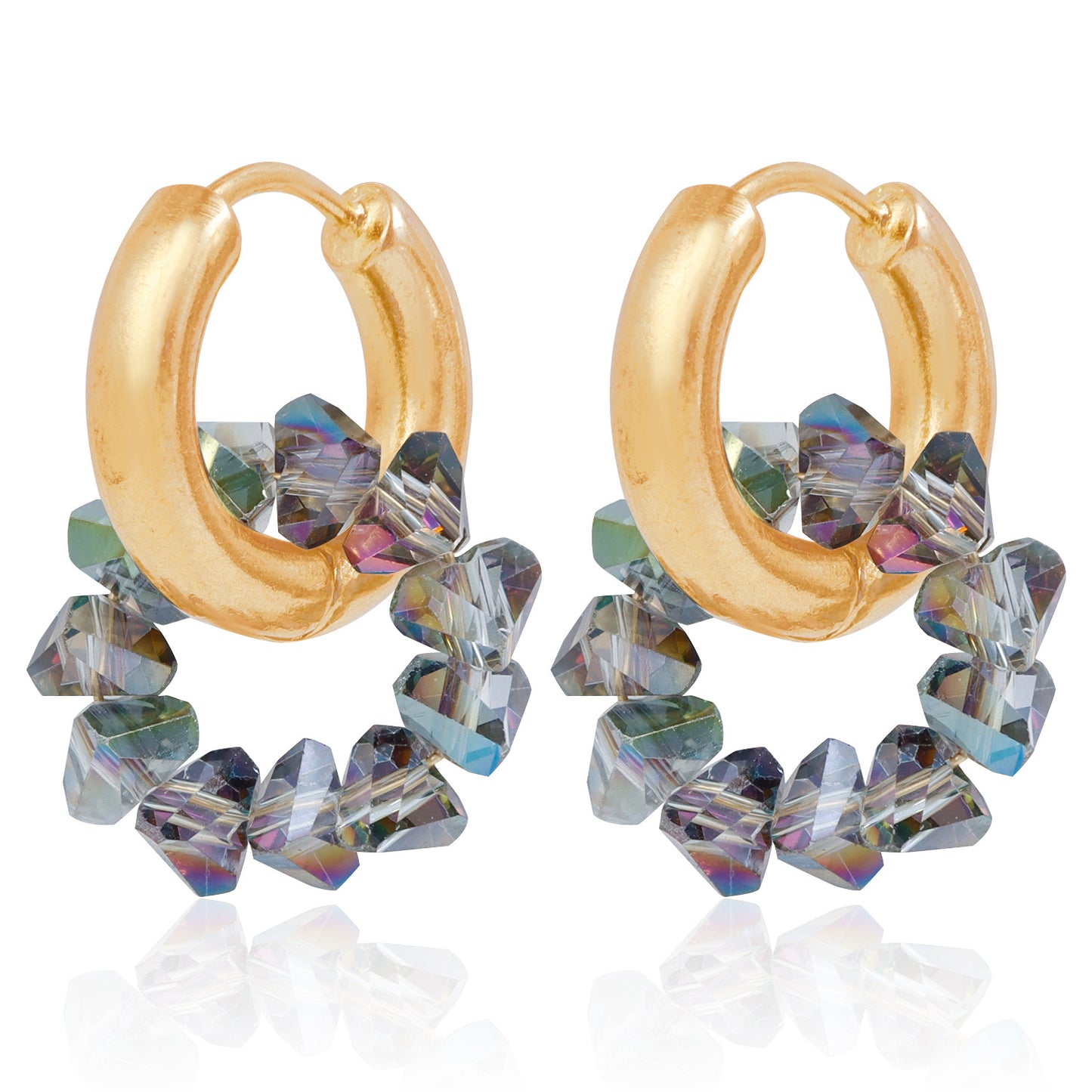 Pendientes de doble aro geométricos en metal chapado para mujer con postes de acero inoxidable