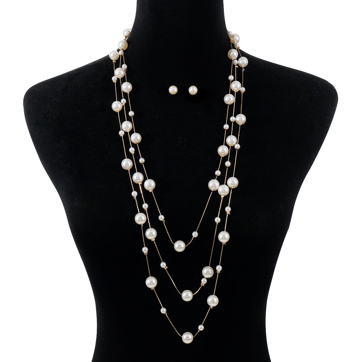 Elegante Collana a Strati di Perle per Donna d'Ispirazione Francese, Minimalista, con Pendente Geometrico e Finitura Galvanizzata