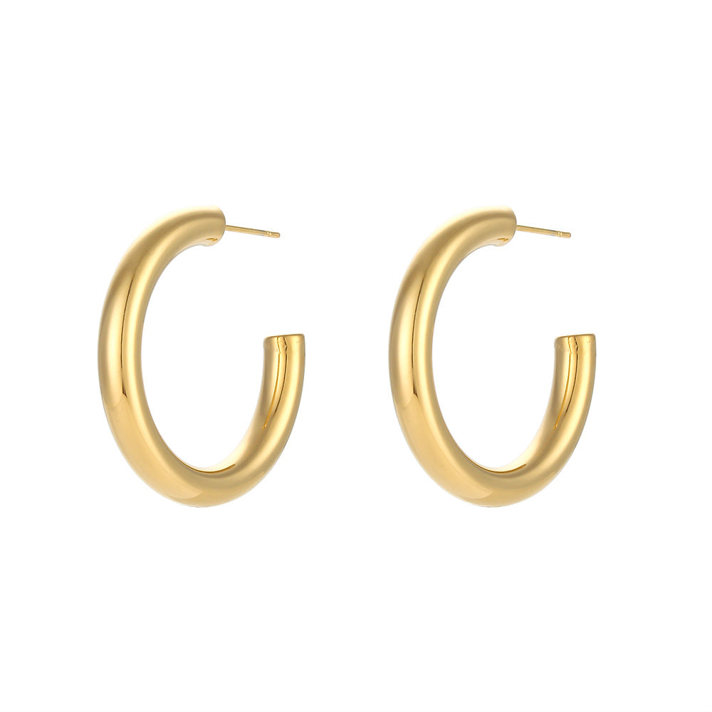 Minimalist Geometric Stainless Steel Hoop Earrings with 18K Gold Plating for Women