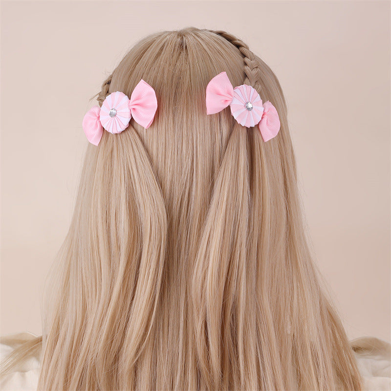 Cute Pink Candy-Themed Hair Clip for Girls with Bow Shape Fabric Construction and Ruffled Mesh Detail