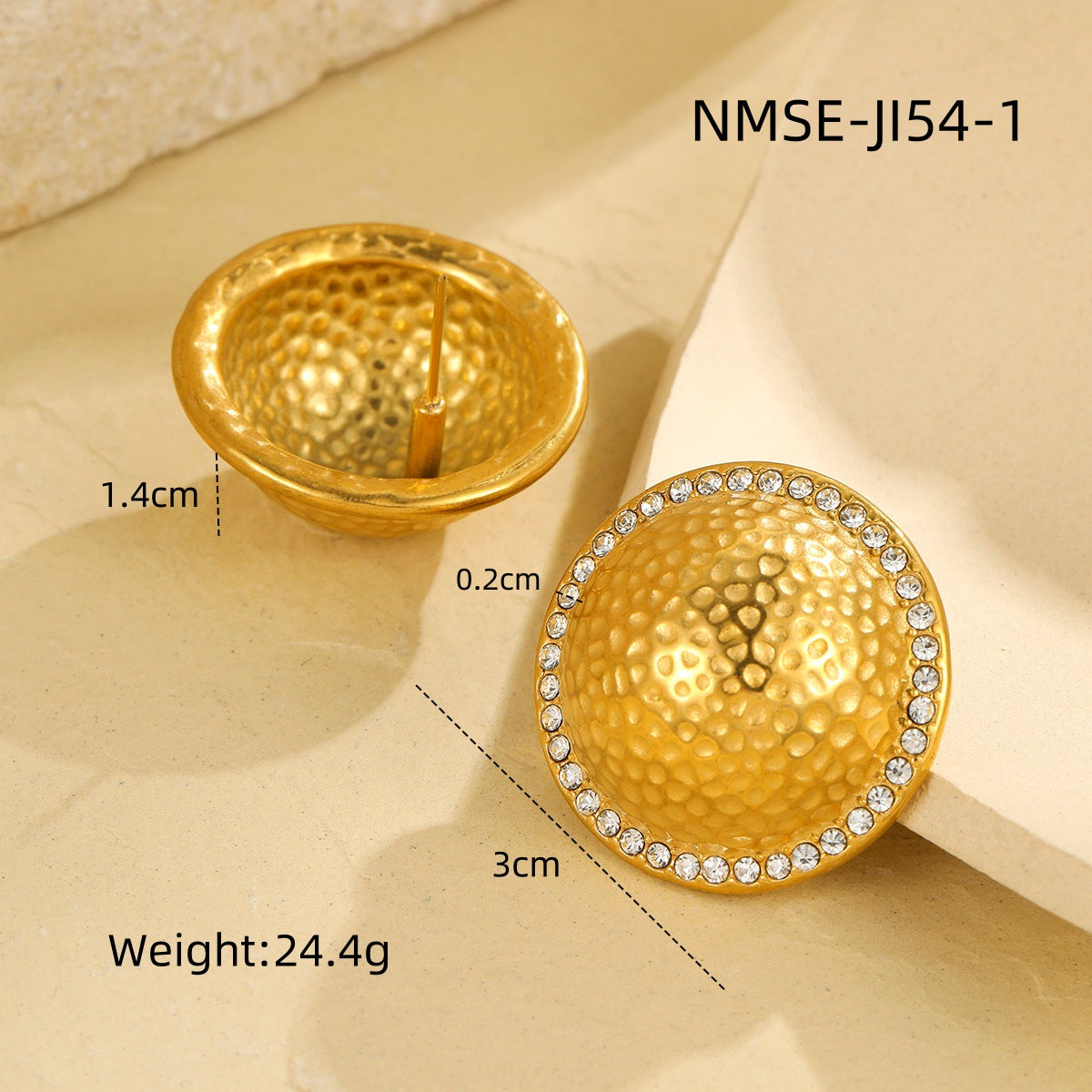 Vintage-Style Geometric Disc Earrings in 18K Gold-Plated Stainless Steel with Rhinestone Inlay for Women