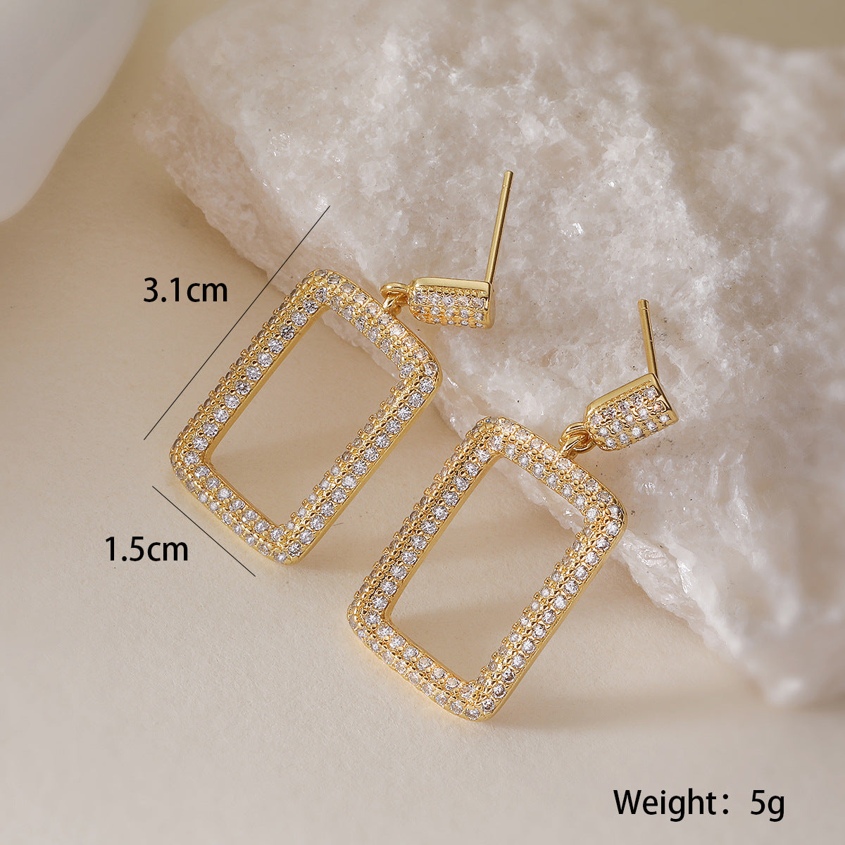 Minimalist Geometric Copper Earrings with 18K Gold Plating and Zircon Inlay for Women