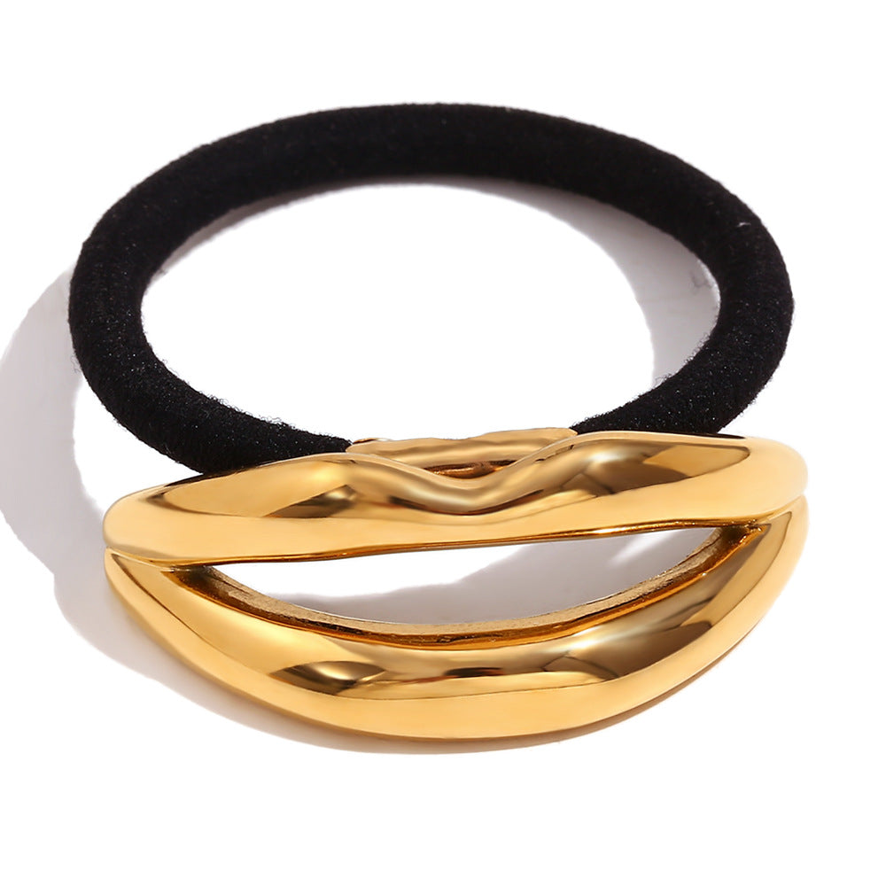 Fashionable Minimalist Lips-Shaped Hair Tie for Women Made of Stainless Steel with 18K Gold Plating