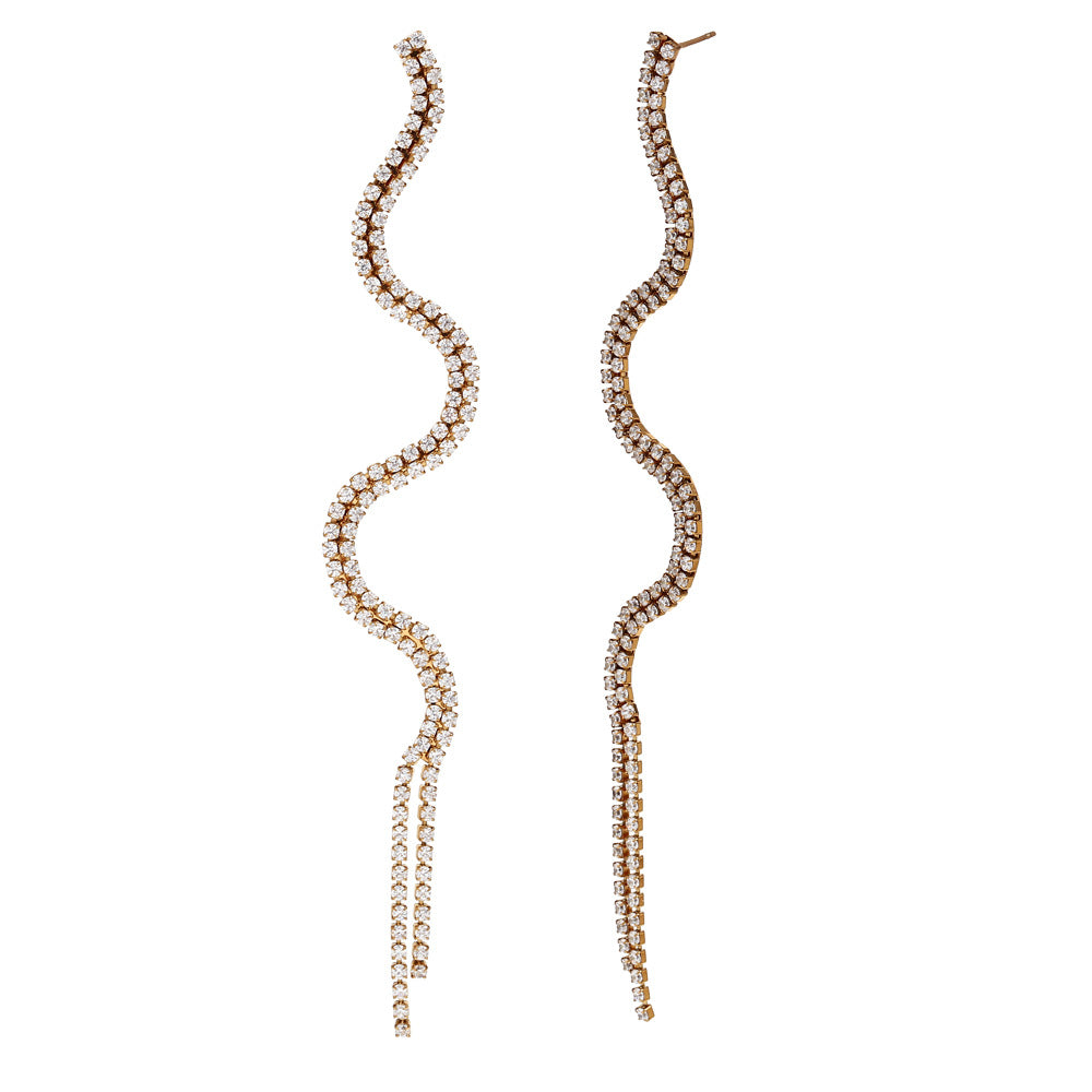 Orecchini alla Moda Geometrici in Acciaio al Titanio con Placcatura in Oro 18K, Accento in Zircone, Design Pendente ad Arco per Abiti da Sera