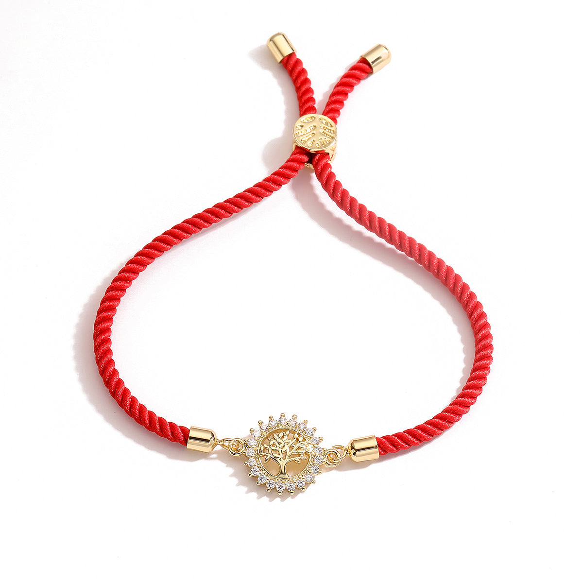 Minimalist 18K Gold Plated Brass Geometric Tree of Life Cubic Zirconia Bracelet for Women