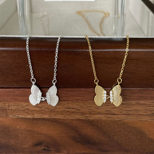 Minimalist Sweet 925 Sterling Silver Gold Plated Butterfly Geometric Necklace for Women