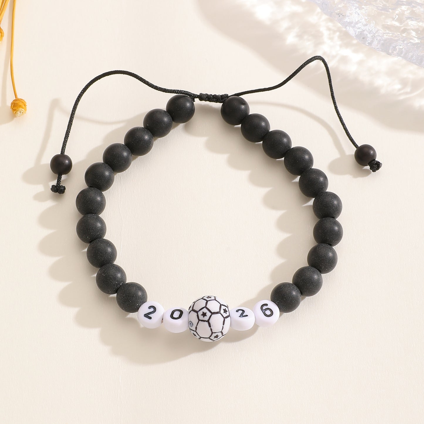 Minimalist Handmade Braided Soccer Bracelet with Resin Beads Unisex Adjustable Commemorative Wristband