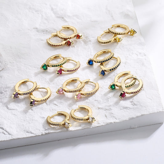 Pendientes geométricos de cobre con forma de corazón, chapado en oro de 18 quilates e incrustaciones de circonitas para mujer