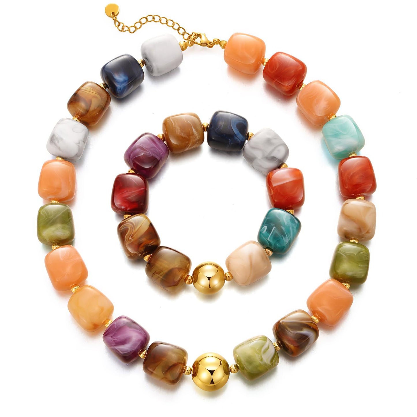 Casual Geometric Crystal Resin Acrylic Beaded Necklace Set for Women
