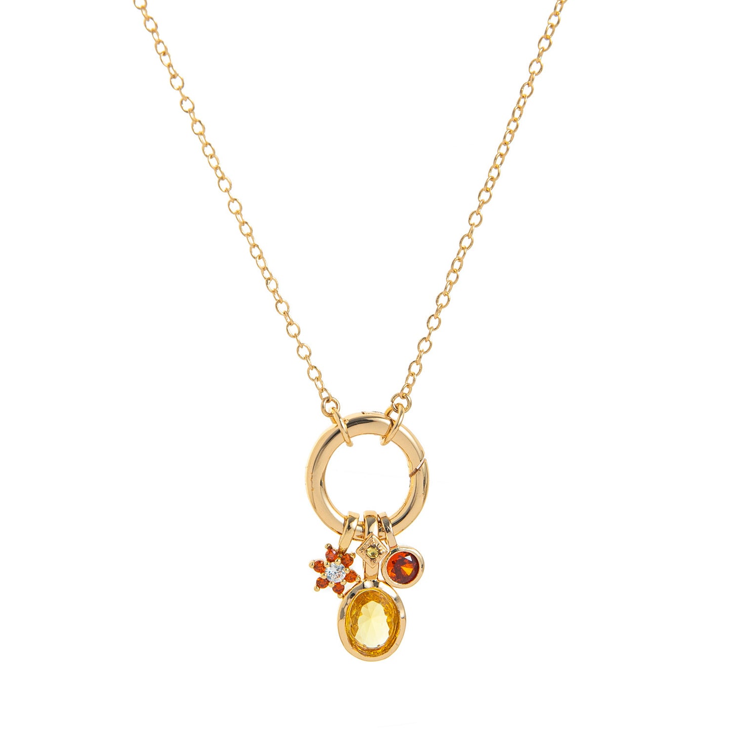 Collana geometrica con pietra portafortuna in ottone placcato oro con ciondolo a barra e zirconia cubica per donna