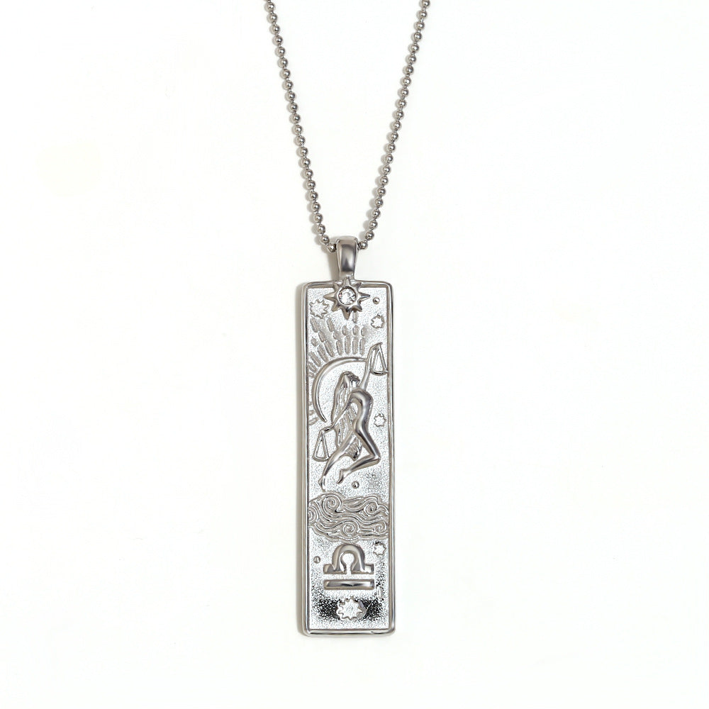 Vintage Geometric Zodiac Pendant Necklace for Women Stainless Steel with 18K Gold Plating Square Charm