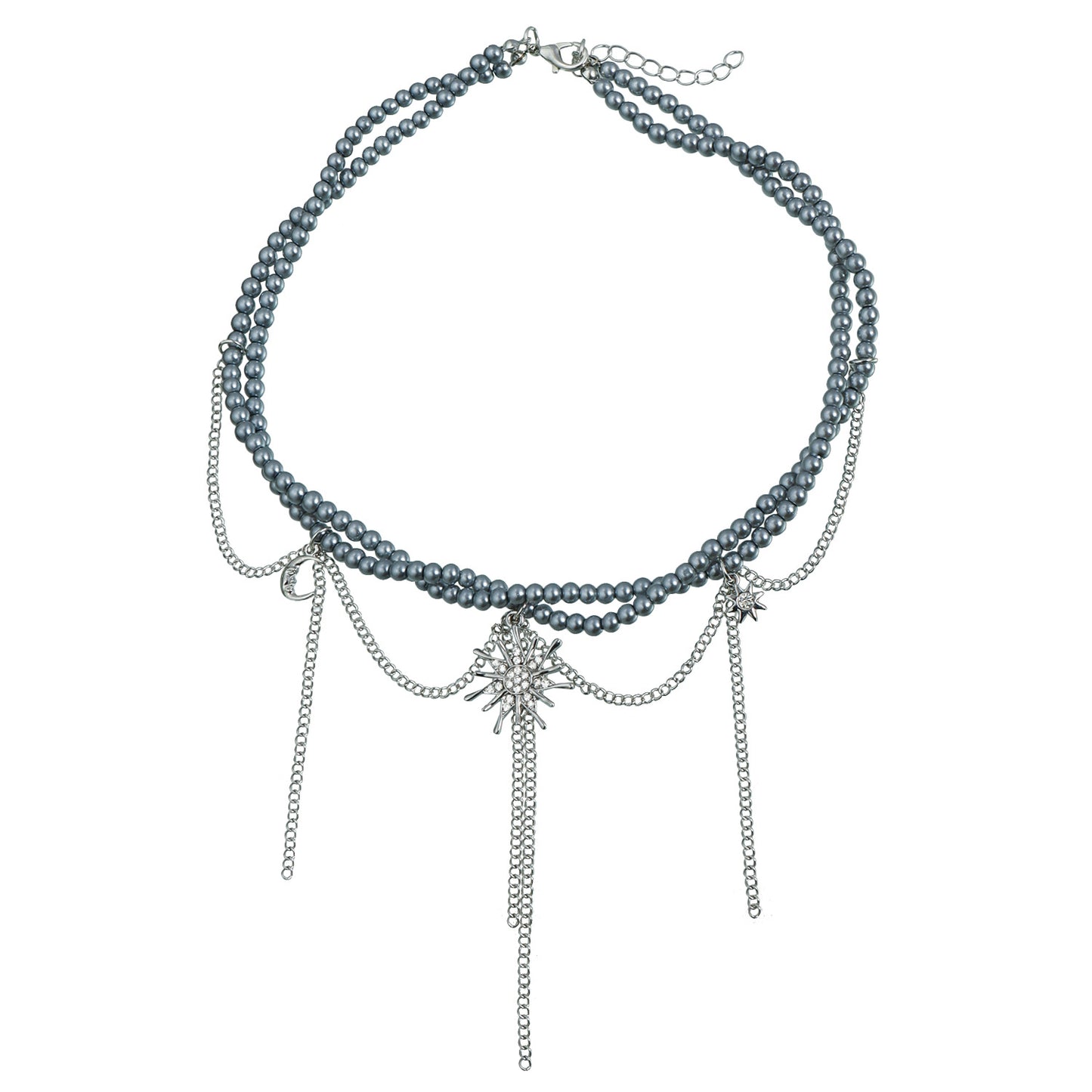 Collana con ciondolo a stella e luna geometriche alla moda e grintose con nappe per donna, catena in lega placcata