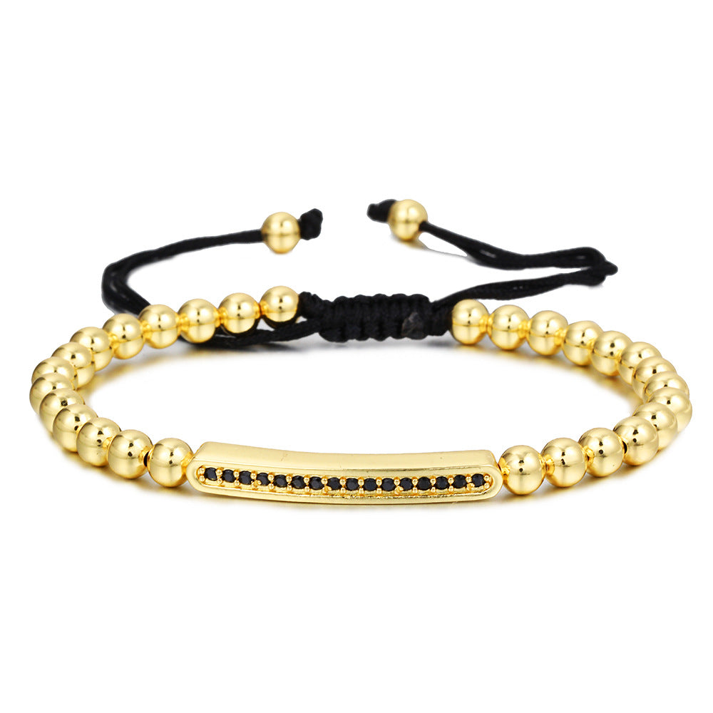 Micro-Set Cubic Zirconia Geometric Brass Beaded Adjustable Bracelet