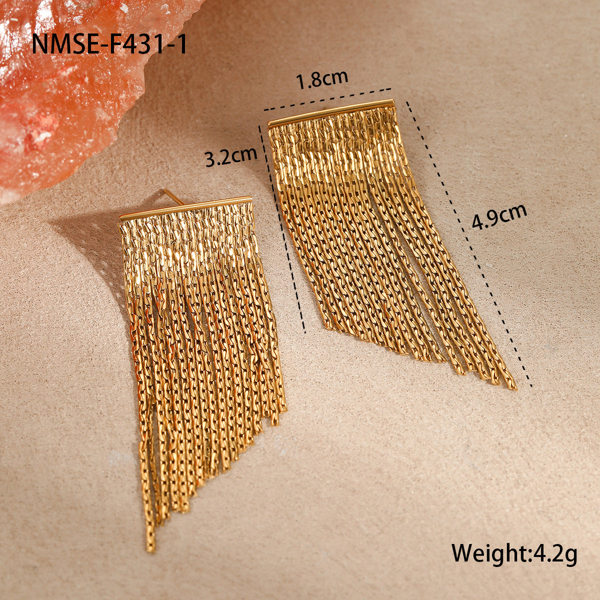 Geometric Tassel Chain Earrings in Stainless Steel with Plating Finish for Women