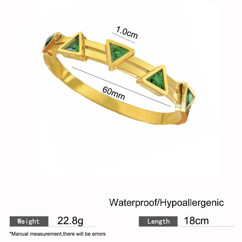 Minimalist Triangle Geometric Cubic Zirconia Plated Titanium Steel Bracelet for Women