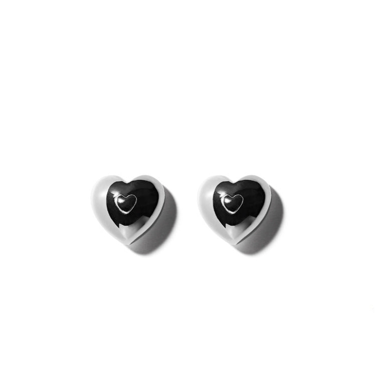Minimalist Heart-Shaped 925 Sterling Silver Stud Earrings for Women with Handcrafted Finish