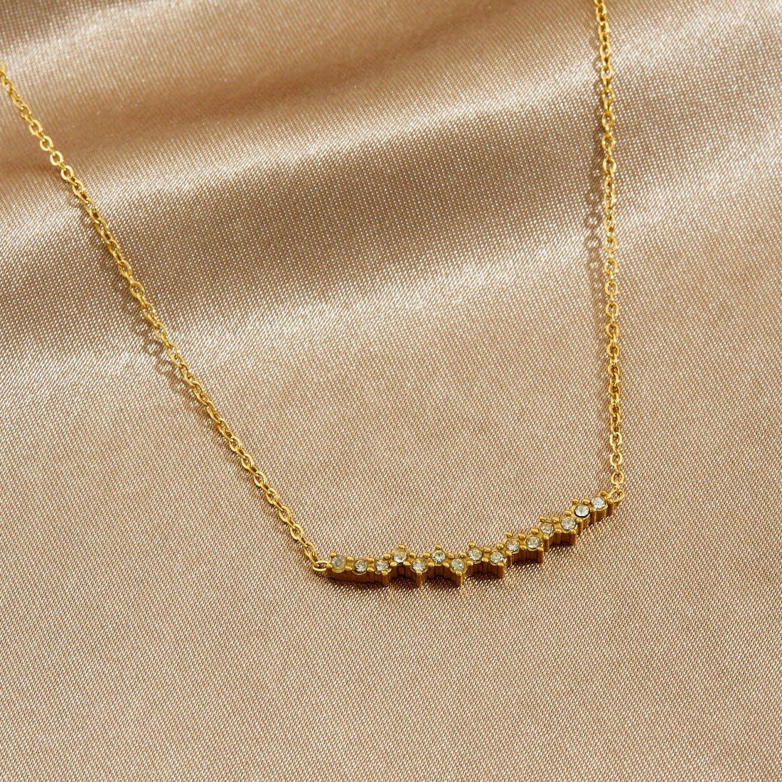Minimalist Gold Plated Stainless Steel Geometric Rhinestone Line Necklace for Women