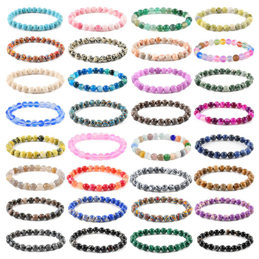 Geometric Natural Stone Agate Beaded Bracelet Unisex Handmade Jewelry