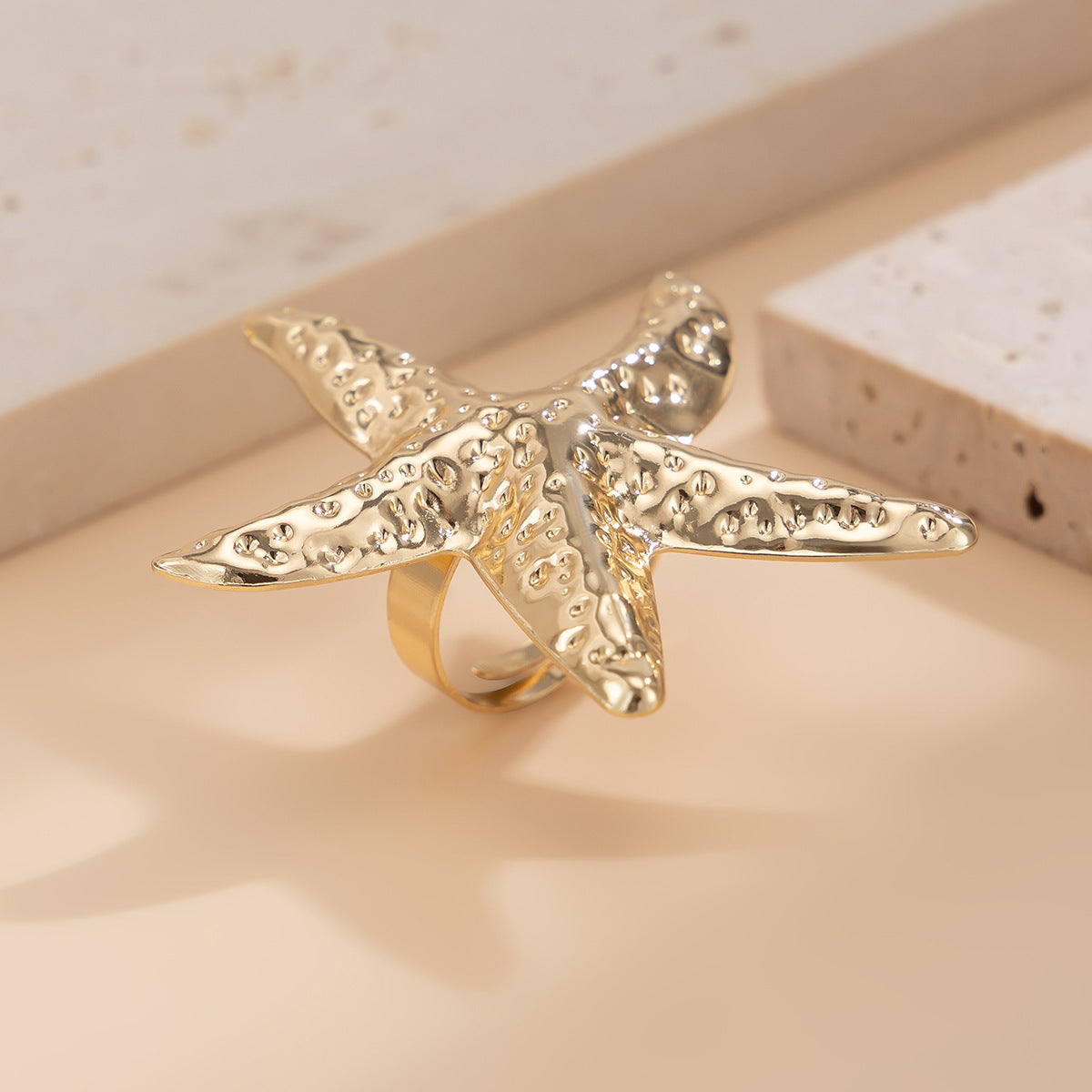 Sweet Star Alloy Ring with Imitation Pearl Plated Adjustable Band for Women