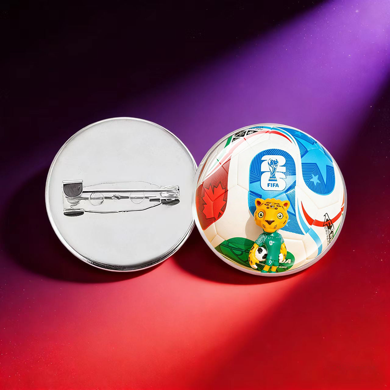 Broche Charm de Barra Redondo Geométrico Chapado en Cristal Hecho a Mano para la Mascota del Mundial 2026