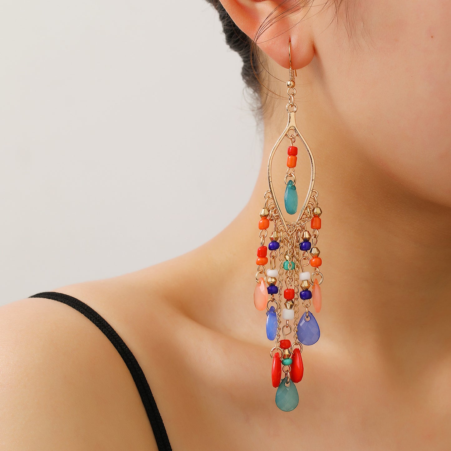 Bohemian Elegant Geometric Round Teardrop Zinc Alloy Plated Long Drop Earrings for Women