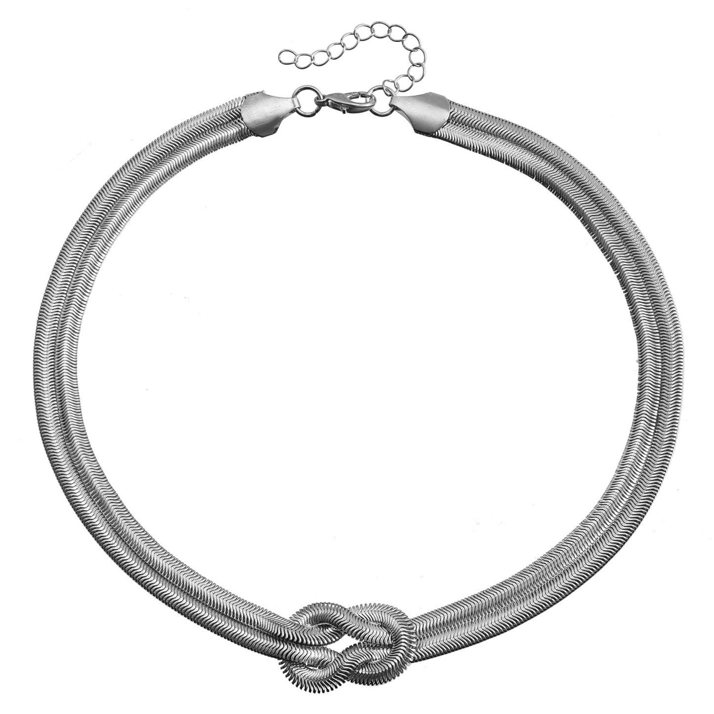 Collar de cadena de serpiente de doble capa anudado estilo punk hip hop para mujer con colgante de aleación y acabado chapado