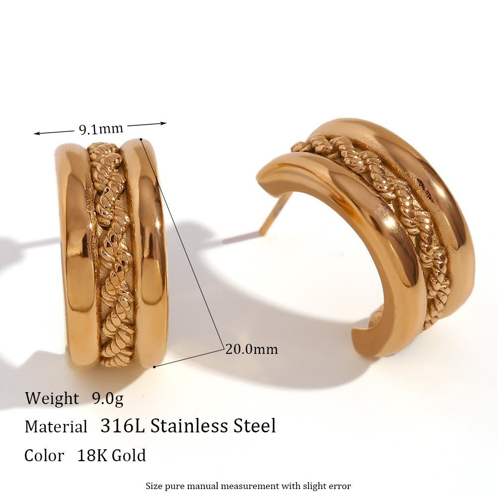 Pendientes minimalistas de acero inoxidable con forma de corazón vintage, chapado en oro de 18 quilates y detalles geométricos